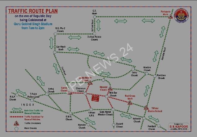 Traffic diversion for 76th republic day celebrations at sri guru gobind singh stadium